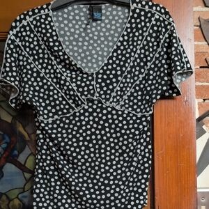 Saint Tropez West Black and White Polka Dot Blouse